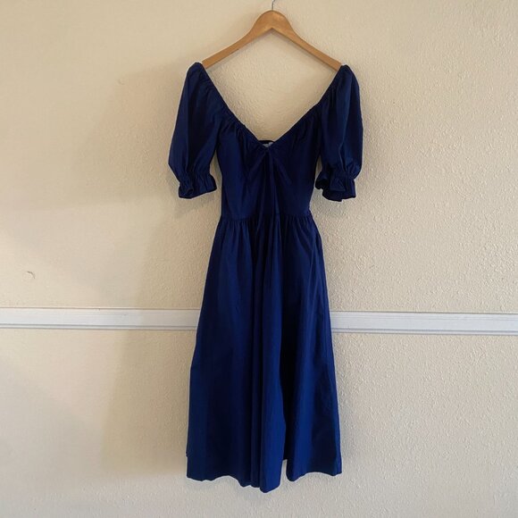 Hill House Ophelia Smocked Dress - Navy Solid Poplin Size S - Picture 3 of 8